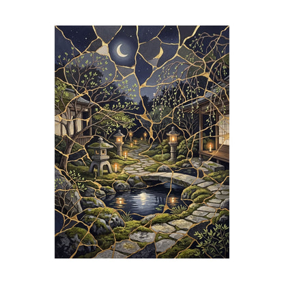 Spring Moonlit Garden Gold Vein Wall Art Print | Artful Decor