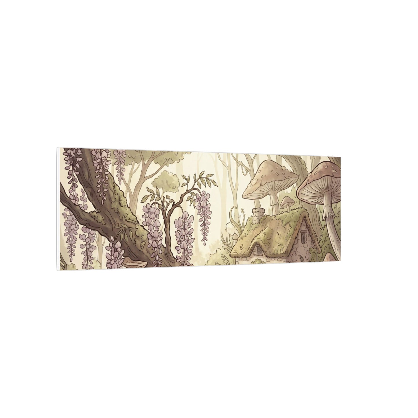 Summer Wisteria Mushroom Illustration Canvas Art | Enchanting Decor