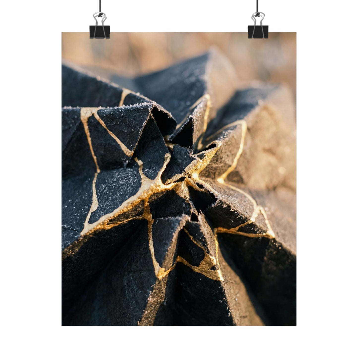 Paper Fold Wall Art Print | Winter Kintsugi Gold Repair Art Art Print