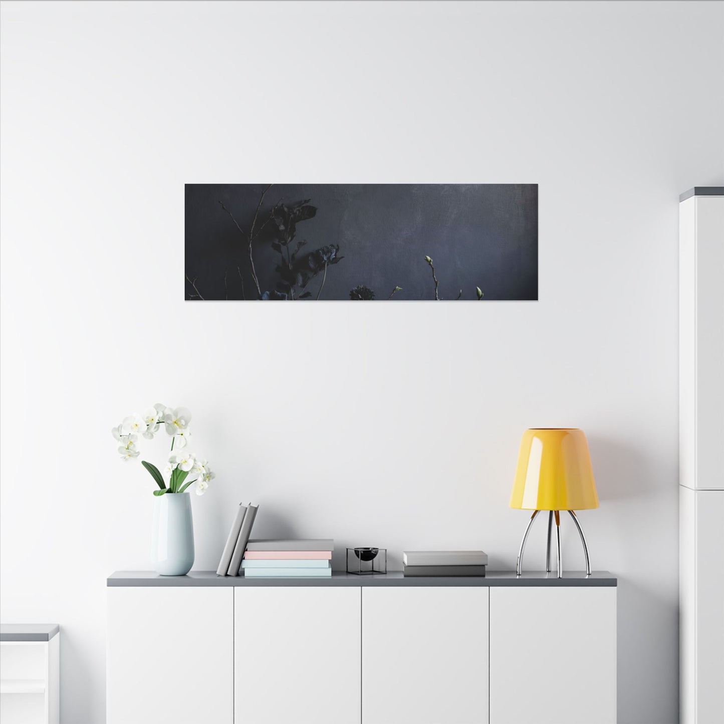 Dried Flowers Spring Canvas Art | Dark Japandi Moody Design