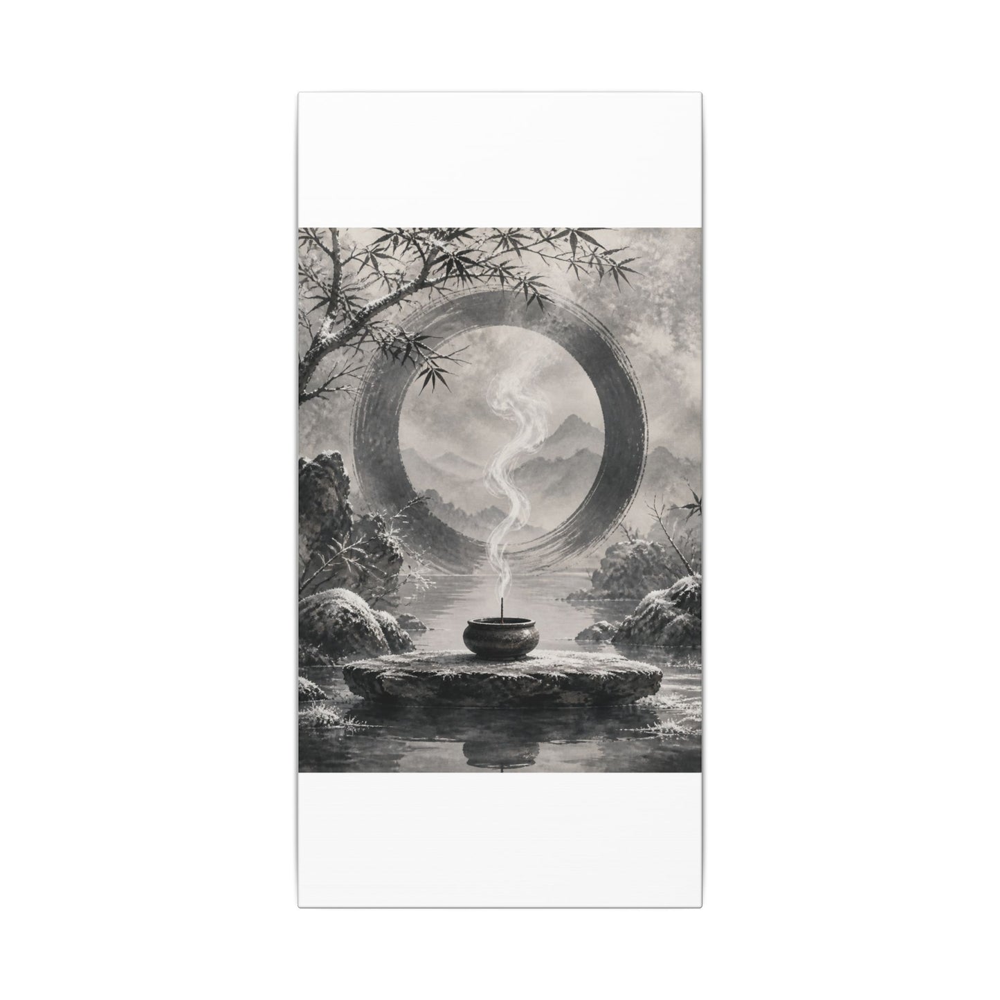 Incense Smoke Canvas Art | Winter Zen Sumi E Art