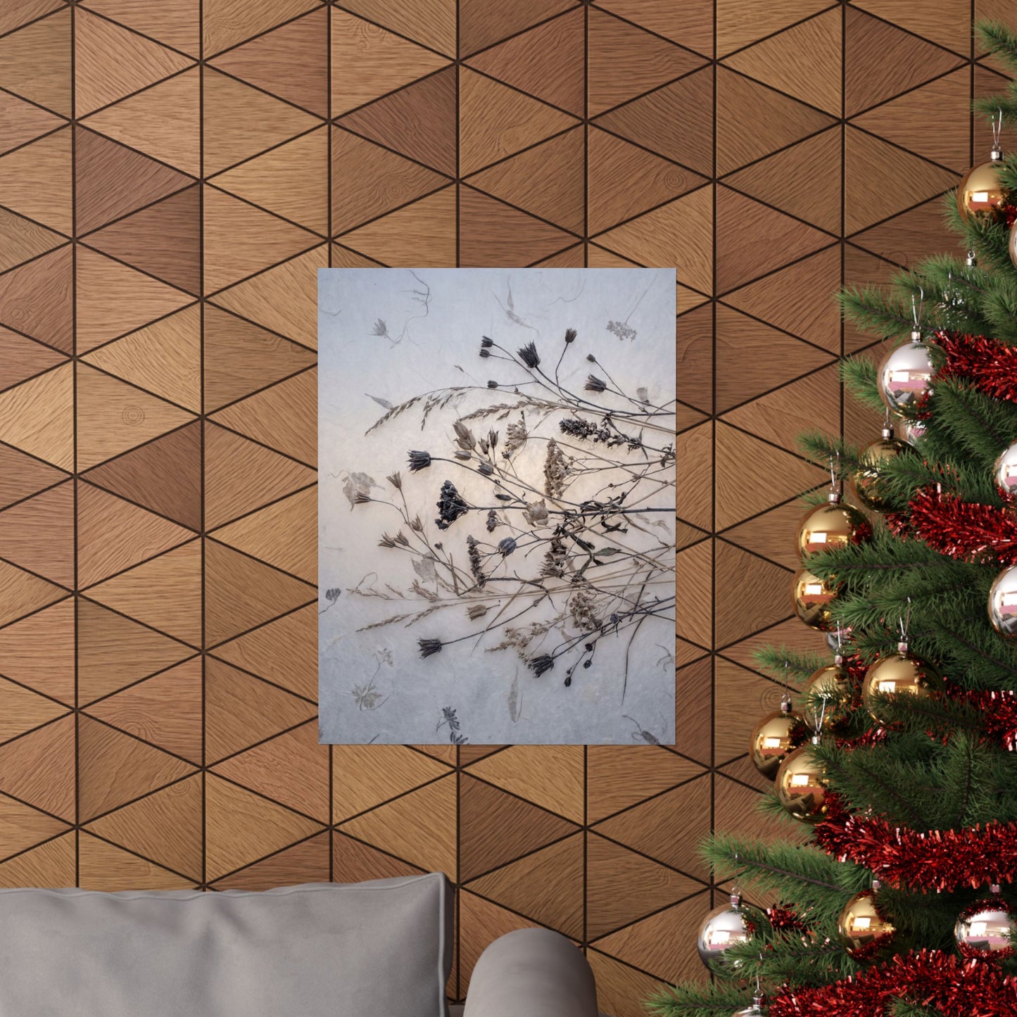 Winter Dried Flowers Japanese Pattern Wall Art Print | Warm Decor