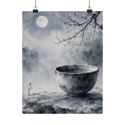 Winter Ceramic Bowl Sumi E Wall Art Print | Tranquil Decor