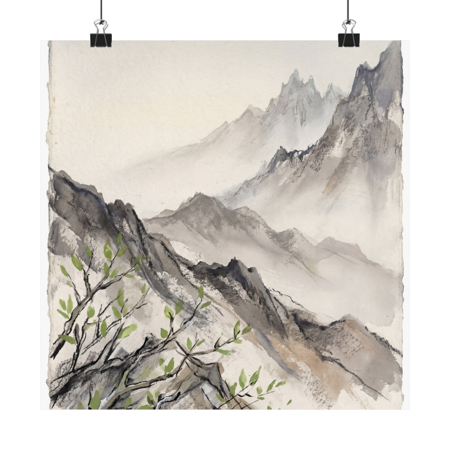 Mountain Mist Spring Wall Art Print | Japandi Elegant Design