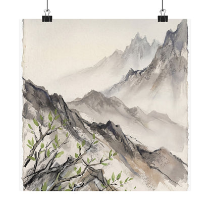 Mountain Mist Spring Wall Art Print | Japandi Elegant Design