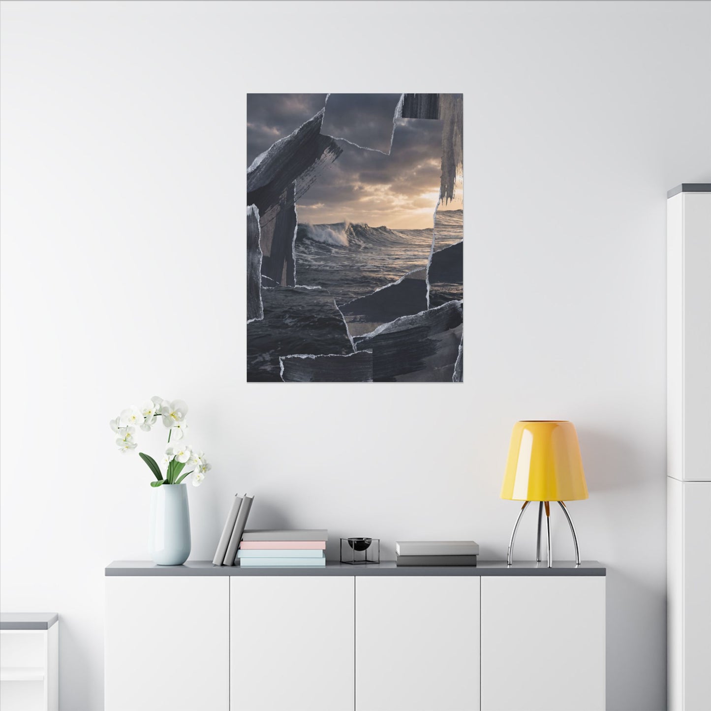 Fukinsei Ocean Wave Canvas Art - Dark Japandi Shadow Zen