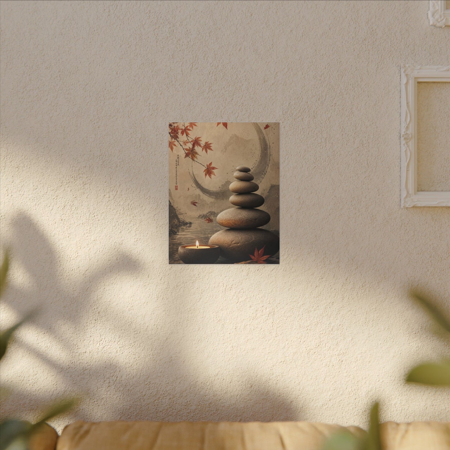 Japandi River Stones in Candlelight | Japanese Pattern Canvas Art