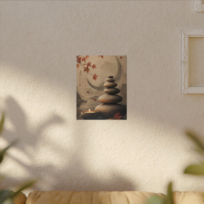 Japandi River Stones in Candlelight | Japanese Pattern Canvas Art