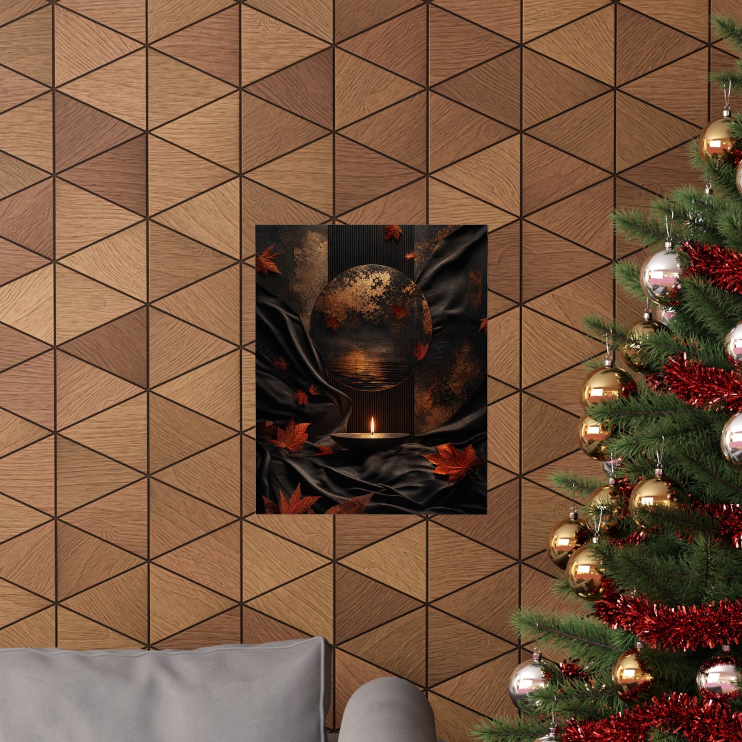 Kanso Silk Drape Wall Art Print - Dark Japandi Dark Texture