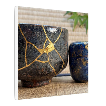 Tea Ceremony Crackle Gold Canvas Art | Philosophical Kintsugi Art