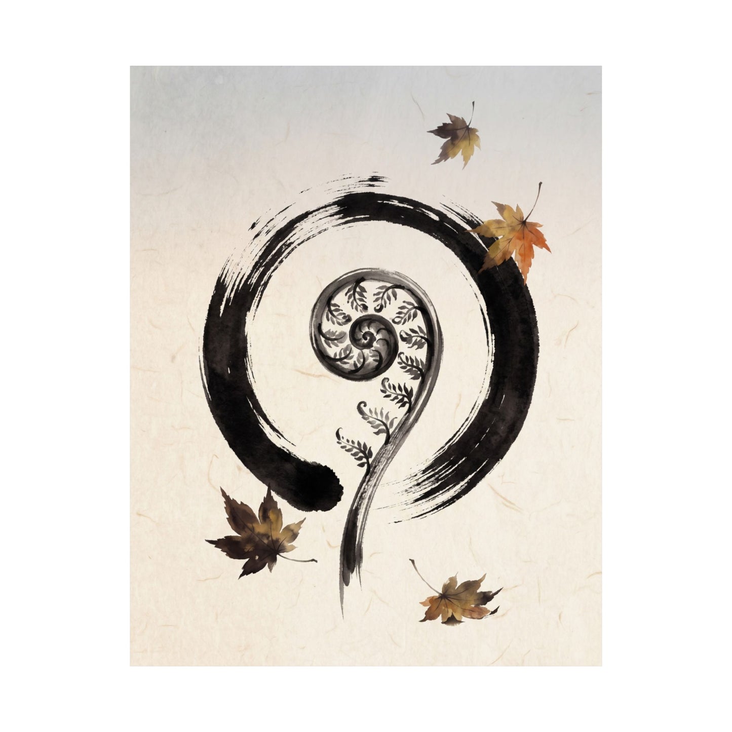 Autumn Fern Unfurling Enso Wall Art Print | Peaceful Decor
