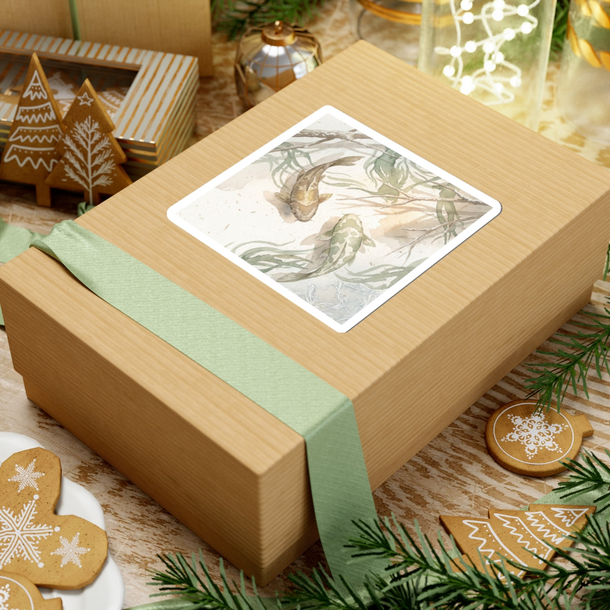 Winter Koi Pond Watercolor Sticker | Neutral Decor Art Print