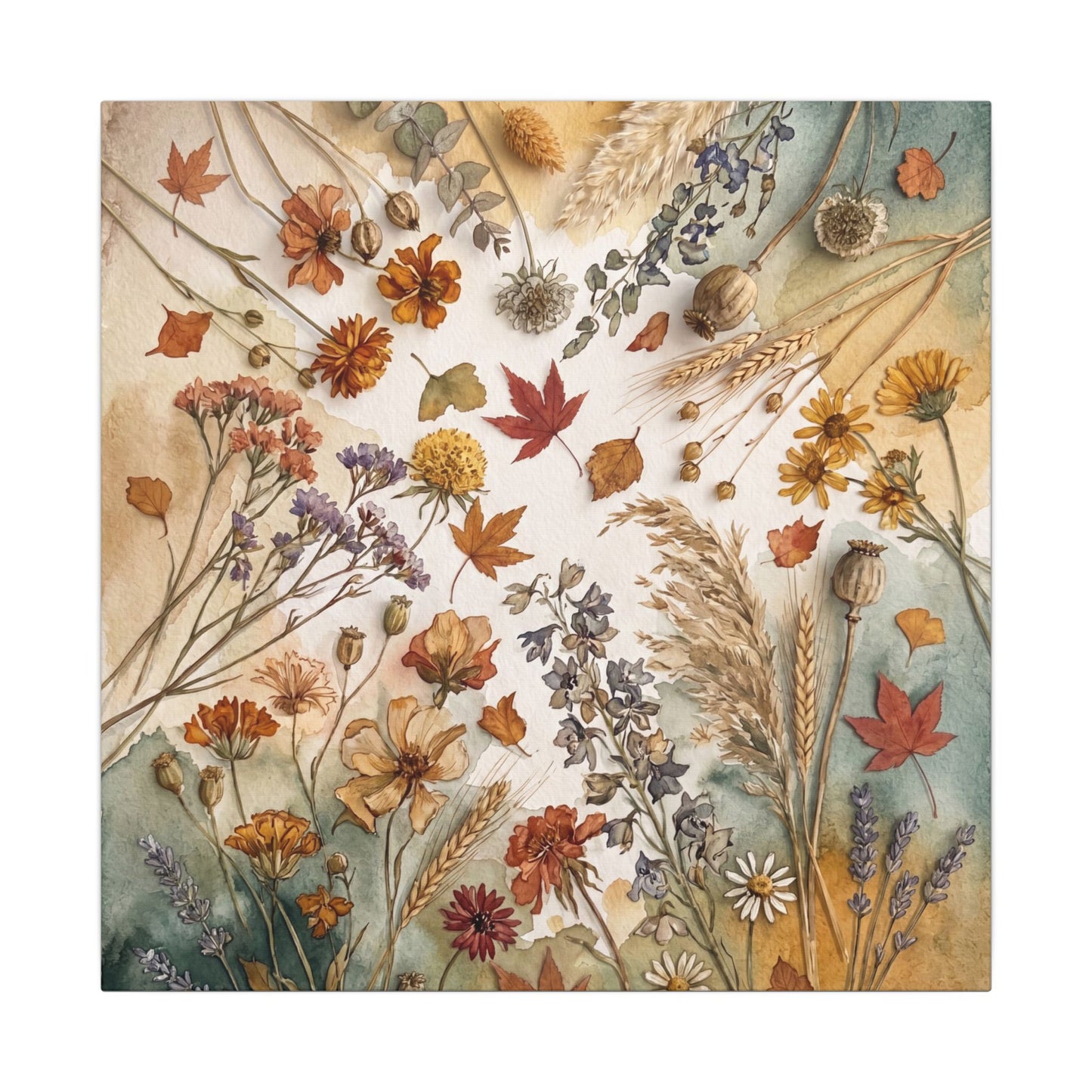 Dried Flowers Canvas Art | Autumn Japandi Watercolor Art