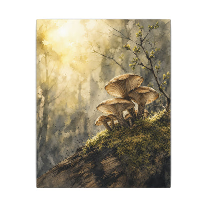 Wild Mushrooms Canvas Art | Spring Japandi Watercolor Art