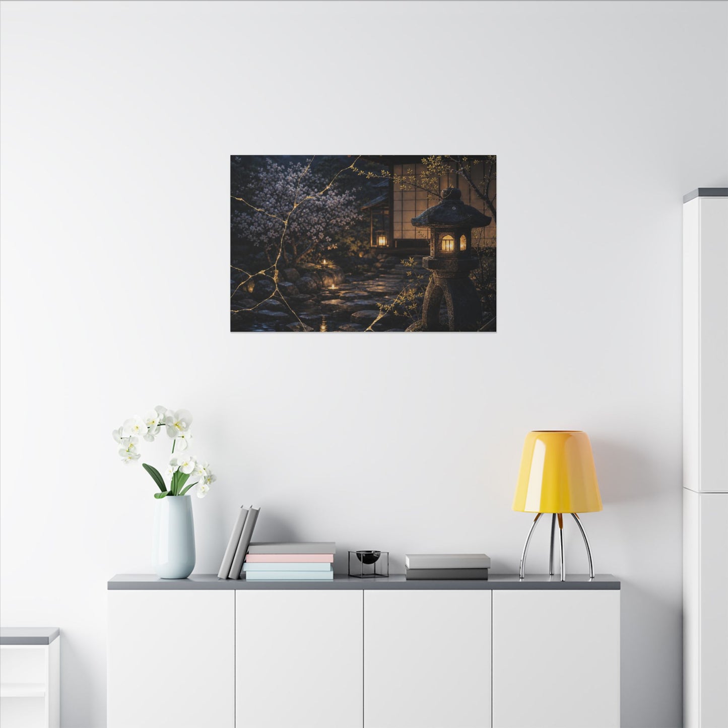 Seijaku Moonlit Garden Canvas Art - Kintsugi Gold Vein