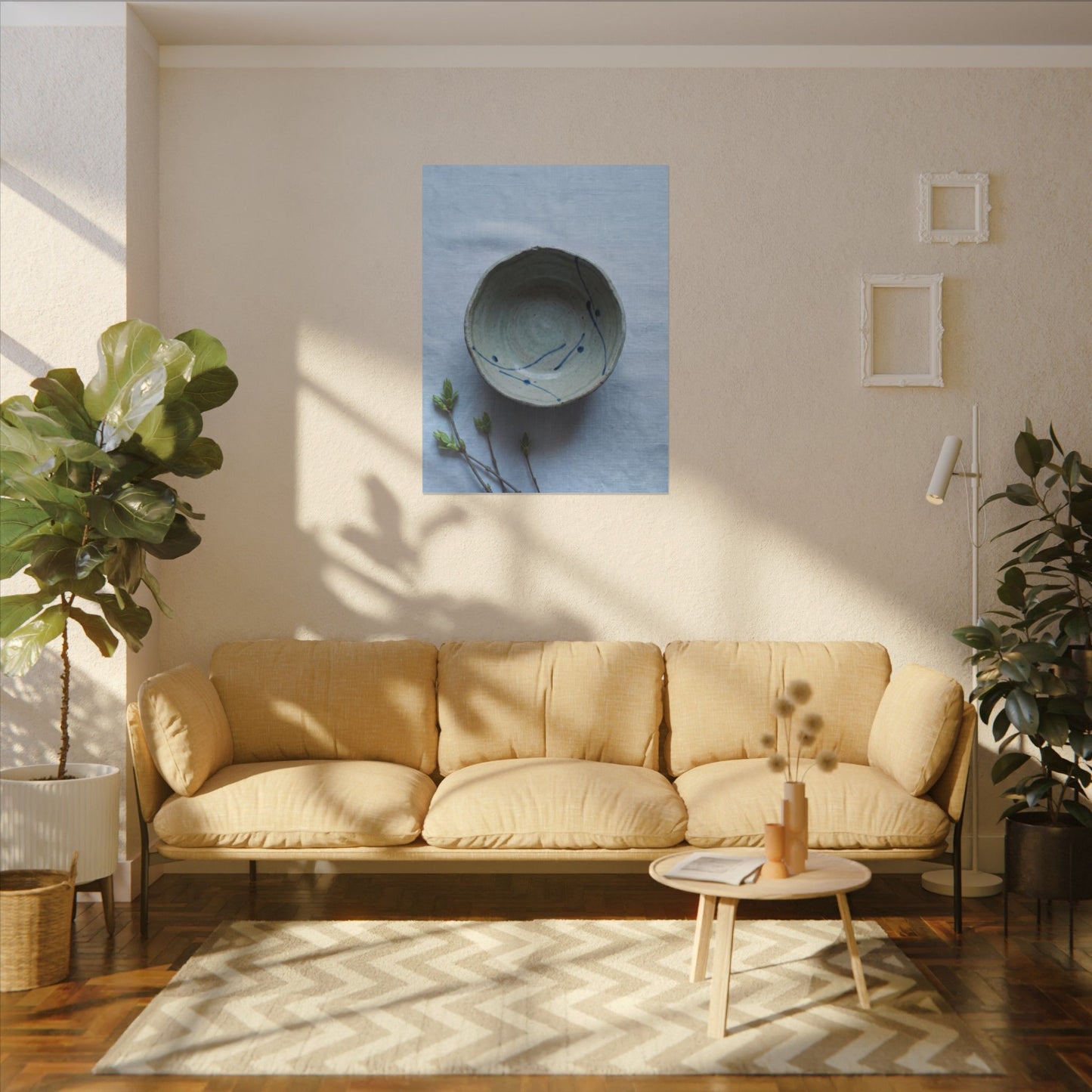 Spring Ceramic Bowl Minimal Line Canvas Art | Warm Decor