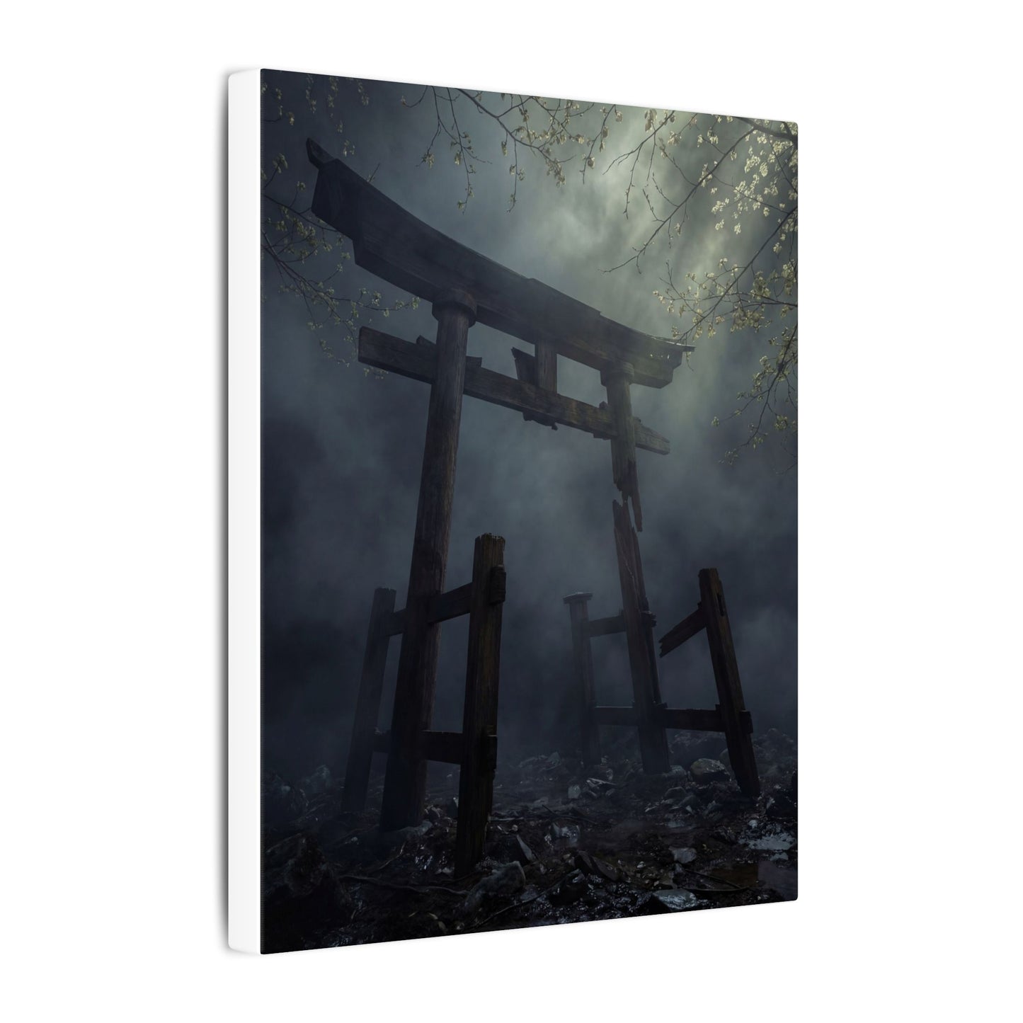 Dark Japandi Torii Gate in Dappled | Moody Minimal Canvas Art