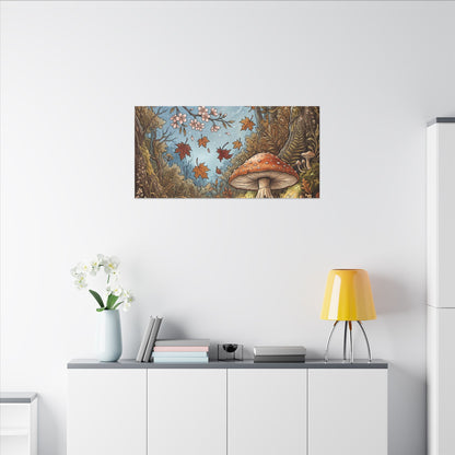 Autumn Cherry Blossom Mushroom Illustration Canvas Art | Enchanting Decor