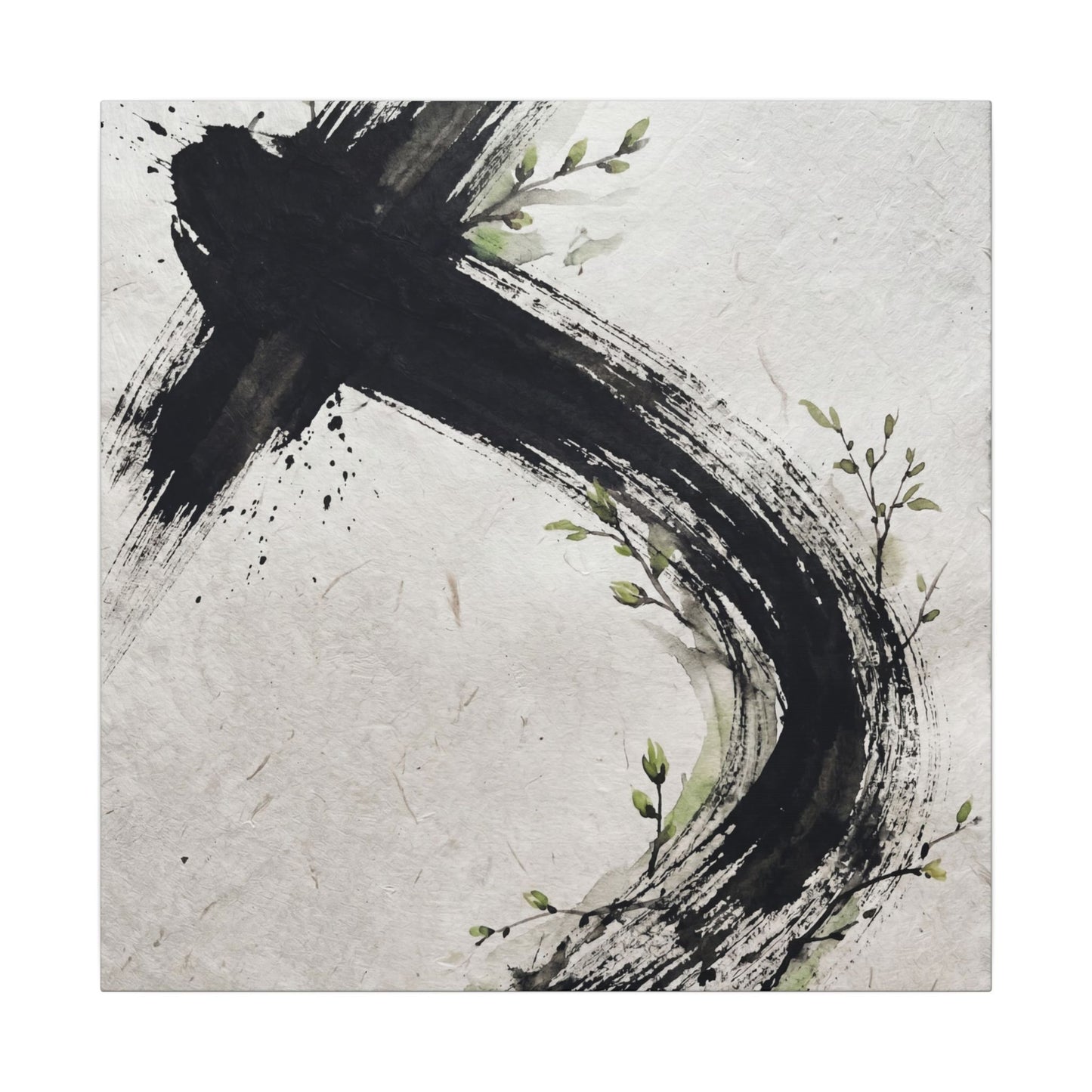 Ink Brushstroke Spring Canvas Art | Dark Japandi Sophisticated Design