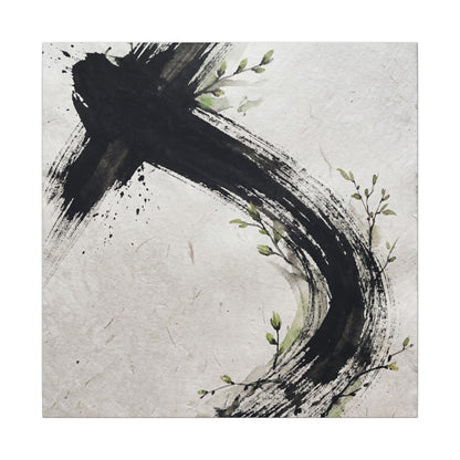 Ink Brushstroke Spring Canvas Art | Dark Japandi Sophisticated Design