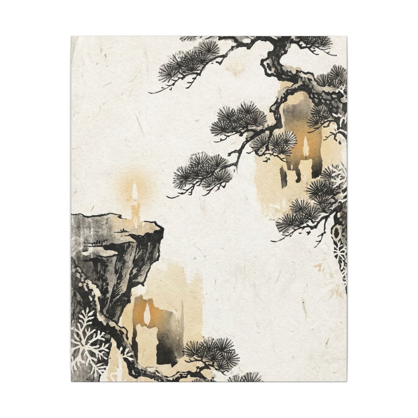 Japandi Pine Tree in Candlelight | Japanese Pattern Canvas Art