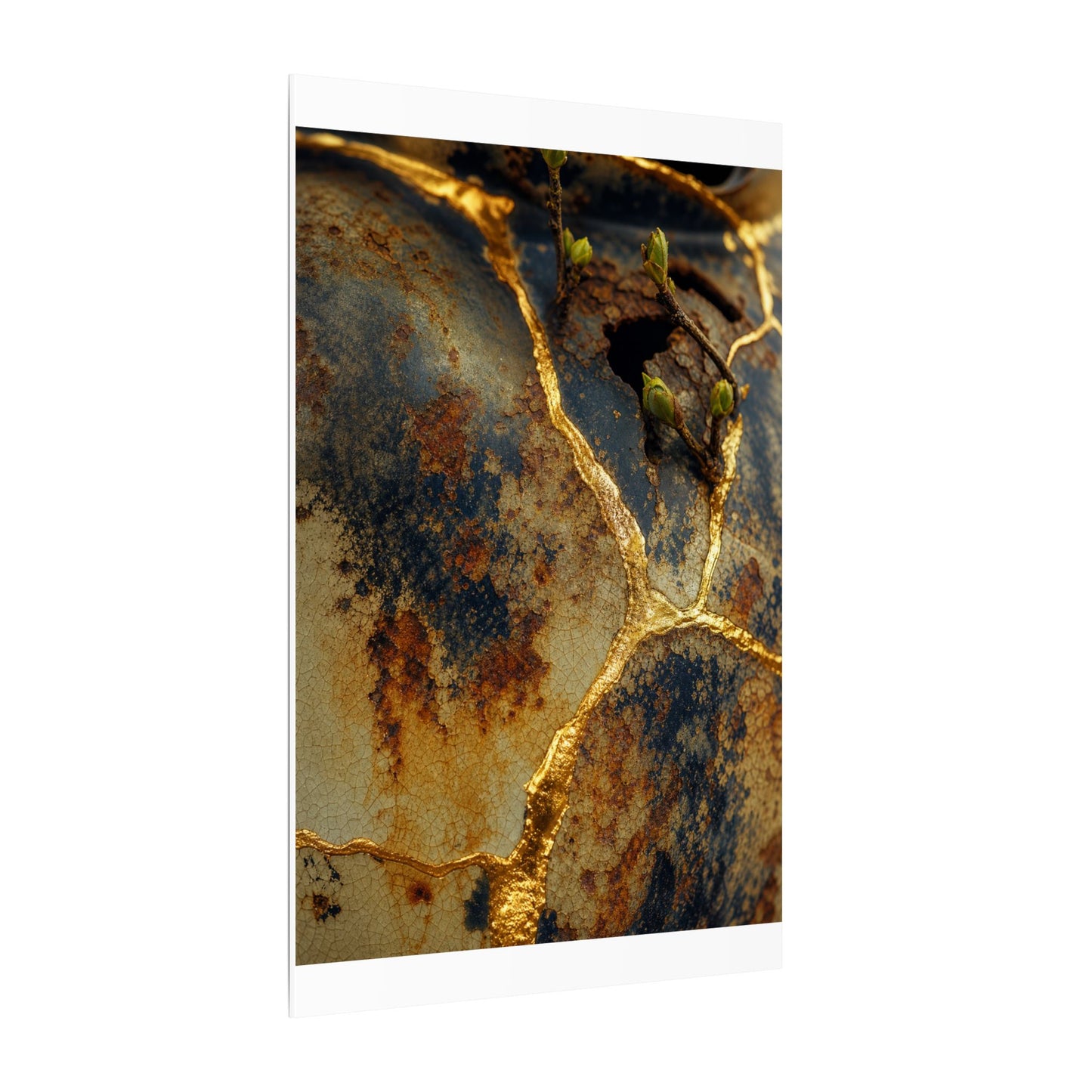 Datsuzoku Rust Patina Canvas Art - Kintsugi Crackle Gold