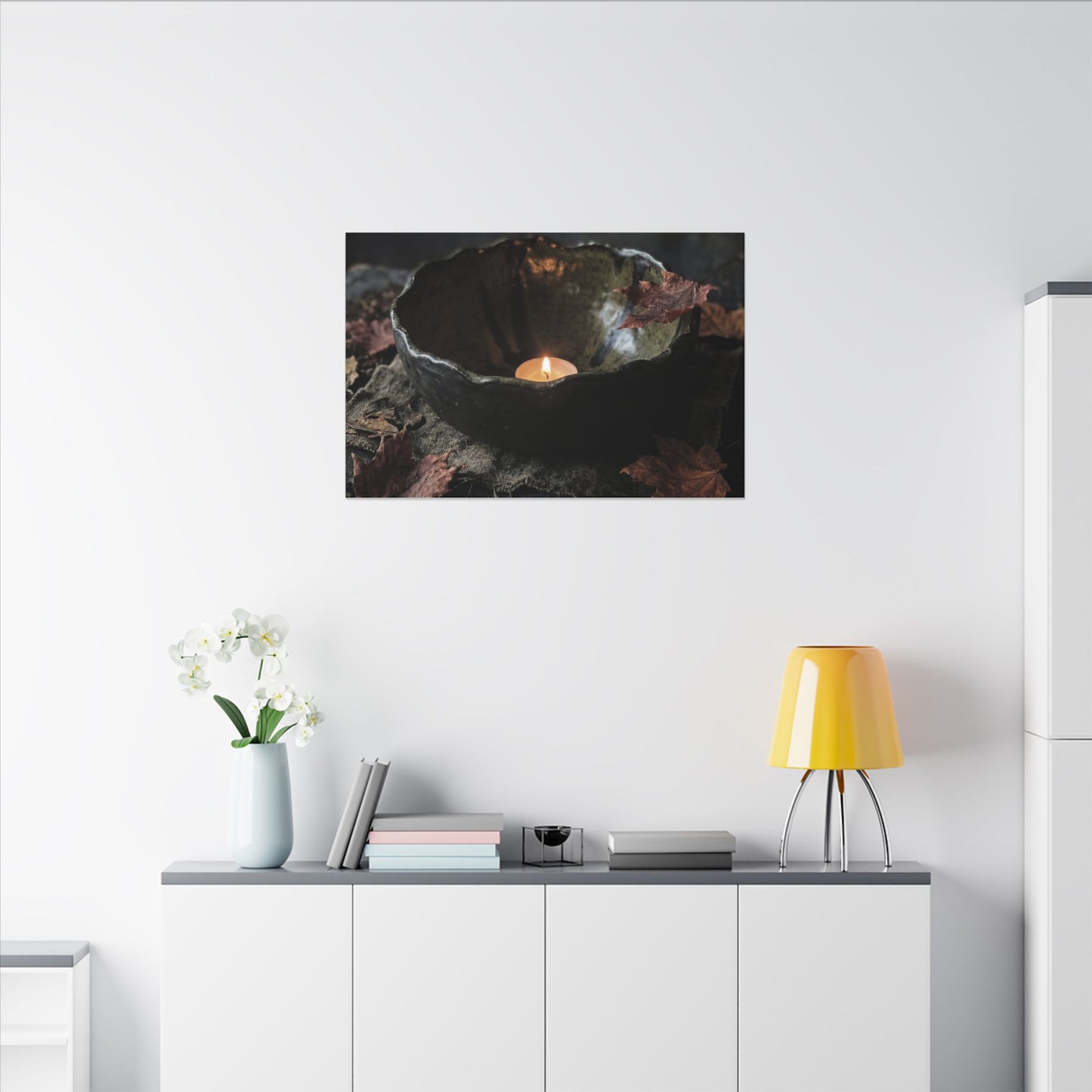 Candlelight Ceramic Bowl Canvas Art - Dark Japandi Kanso