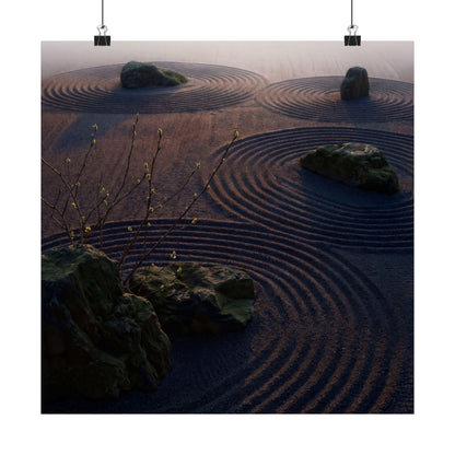 Dawn Rock Garden Wall Art Print - Dark Japandi Mono No Aware