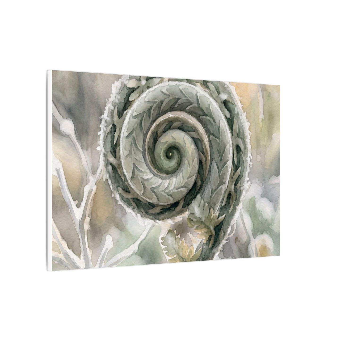 Winter Fern Unfurling Watercolor Canvas Art | Cozy Decor