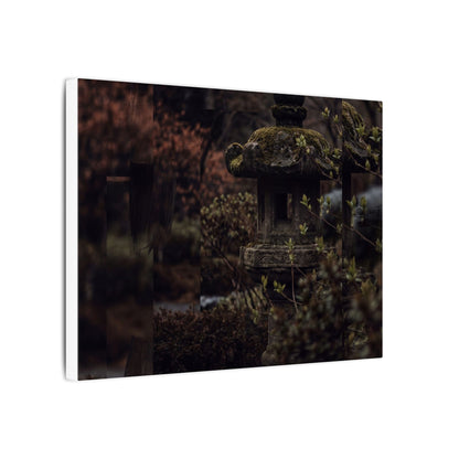 Stone Lantern Spring Canvas Art | Dark Japandi Bold Design