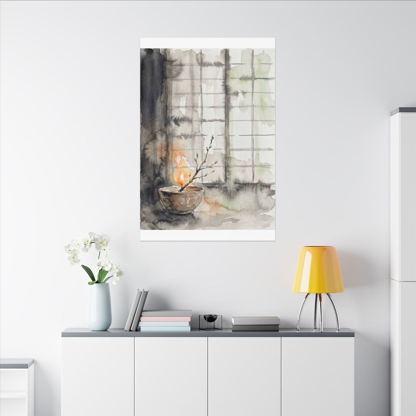 Shoji Screen Canvas Art | Spring Japandi Watercolor Art