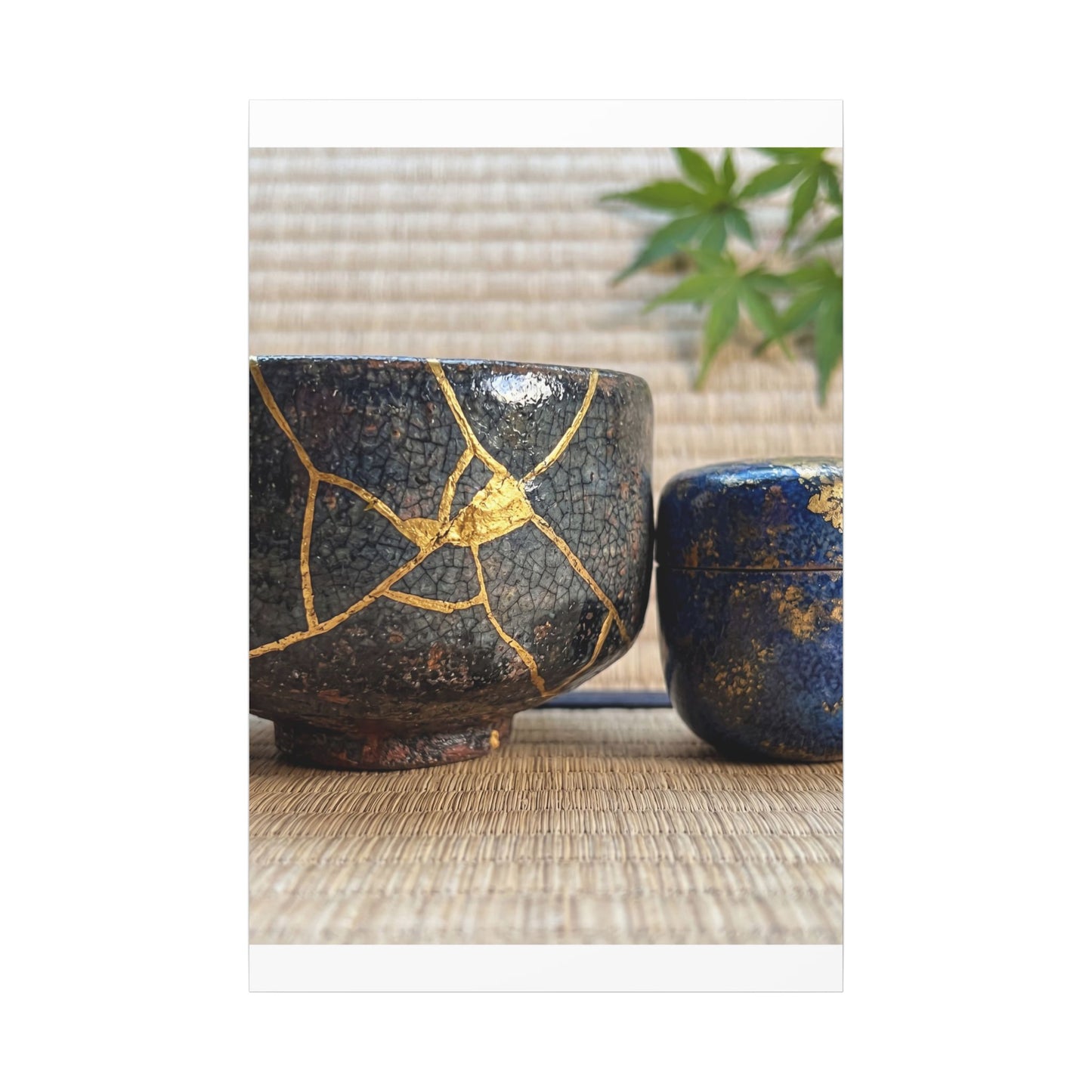 Tea Ceremony Crackle Gold Canvas Art | Philosophical Kintsugi Art