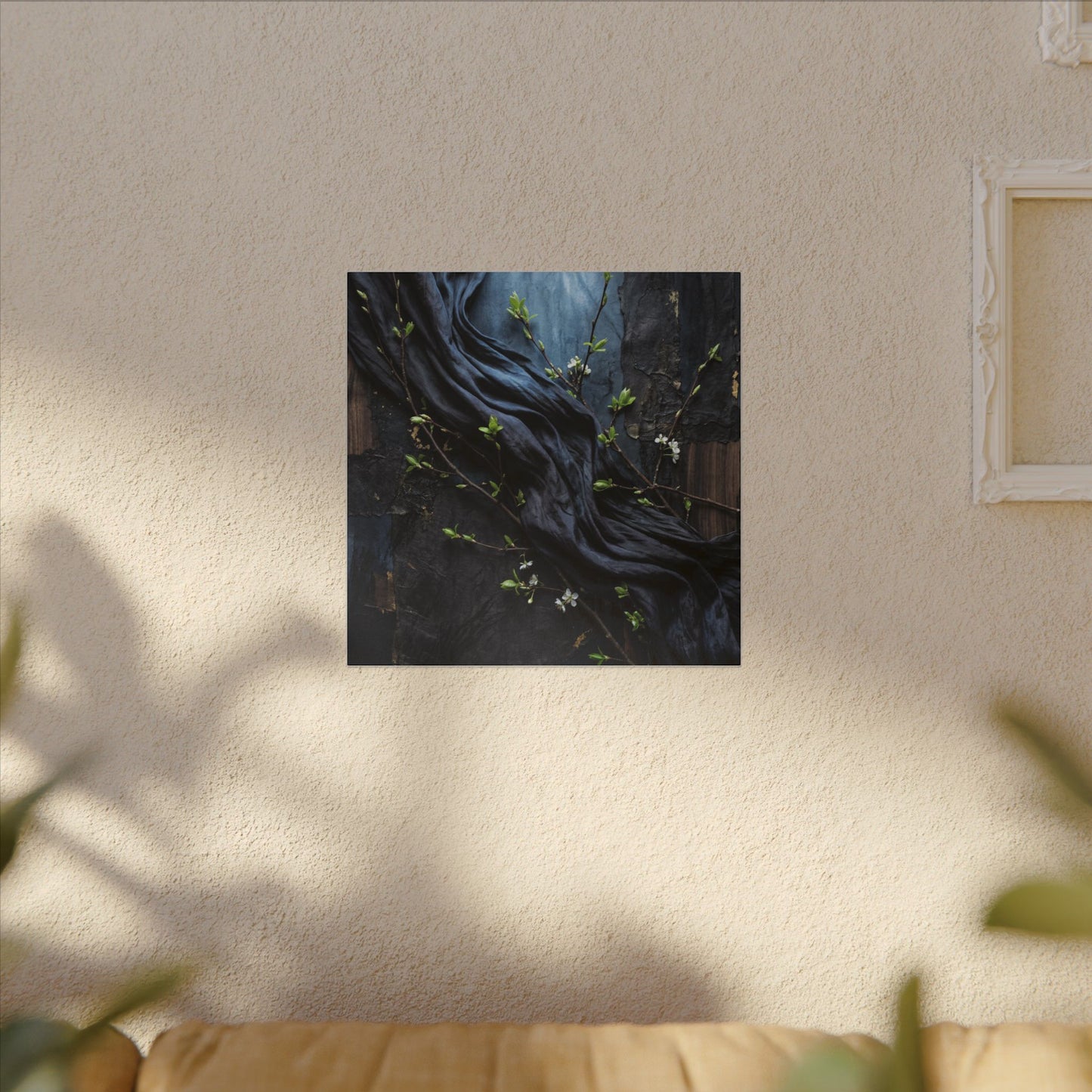 Spring Silk Drape Dark Texture Canvas Art | Atmospheric Decor
