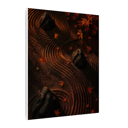 Dark Japandi Rock Garden in Golden Hour | Charcoal Ink Canvas Art