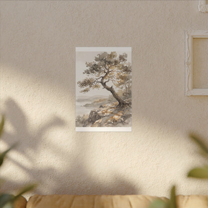 Pine Tree Watercolor Canvas Art | Elegant Japandi Art