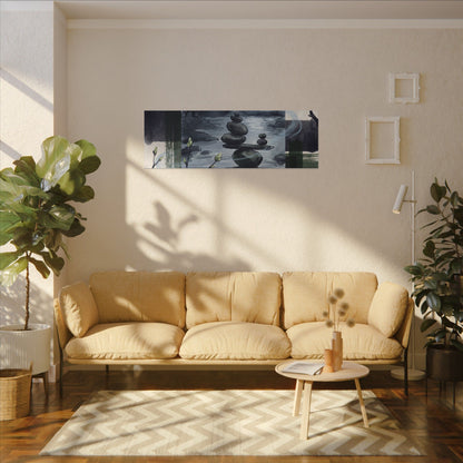 Moonlight River Stones Canvas Art - Zen Shibui