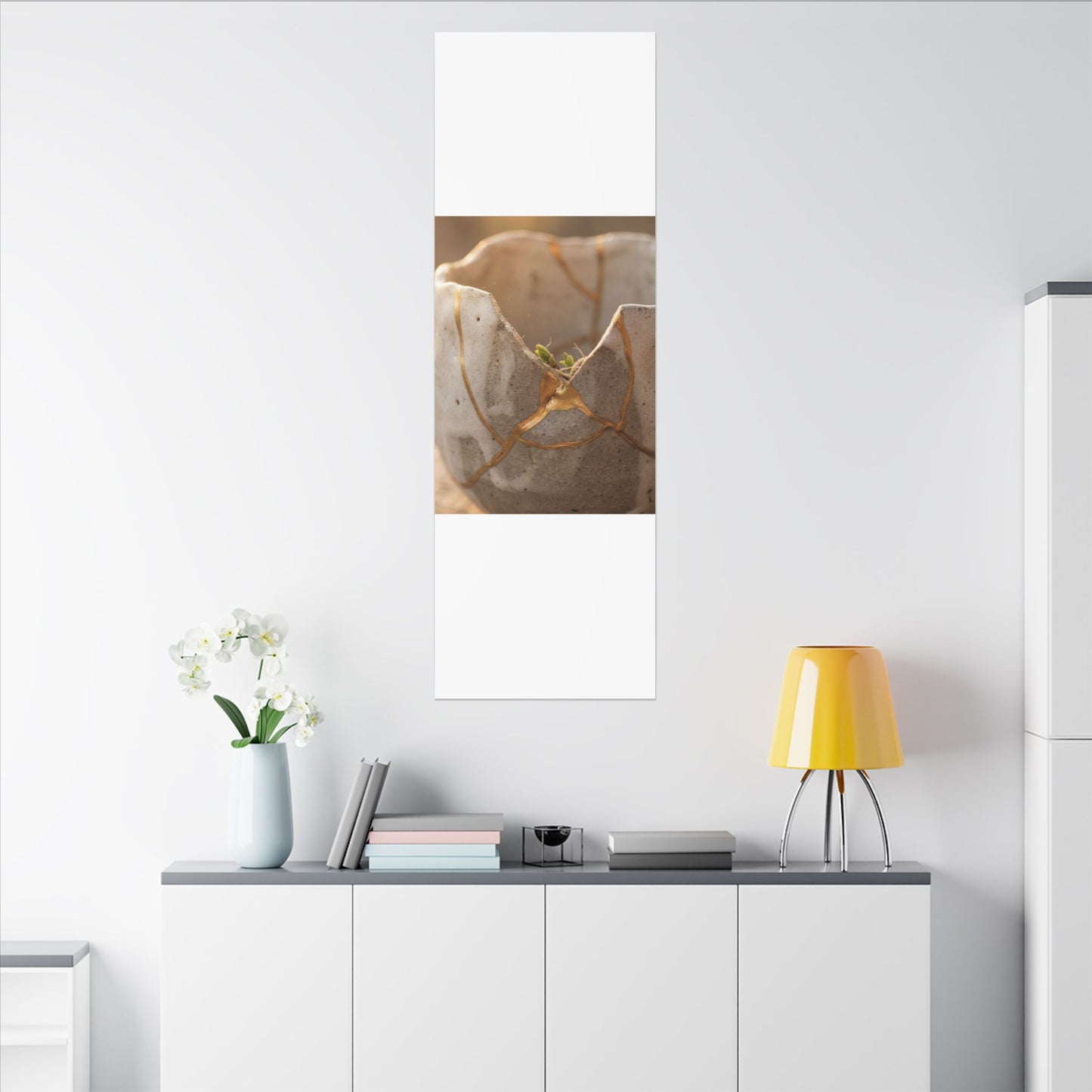 Golden Hour Broken Pottery Canvas Art - Japandi Kanso