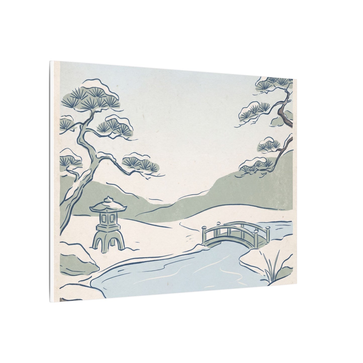 Japandi Moonlit Garden in Moonlight | Minimal Line Canvas Art