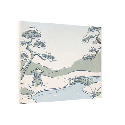 Japandi Moonlit Garden in Moonlight | Minimal Line Canvas Art