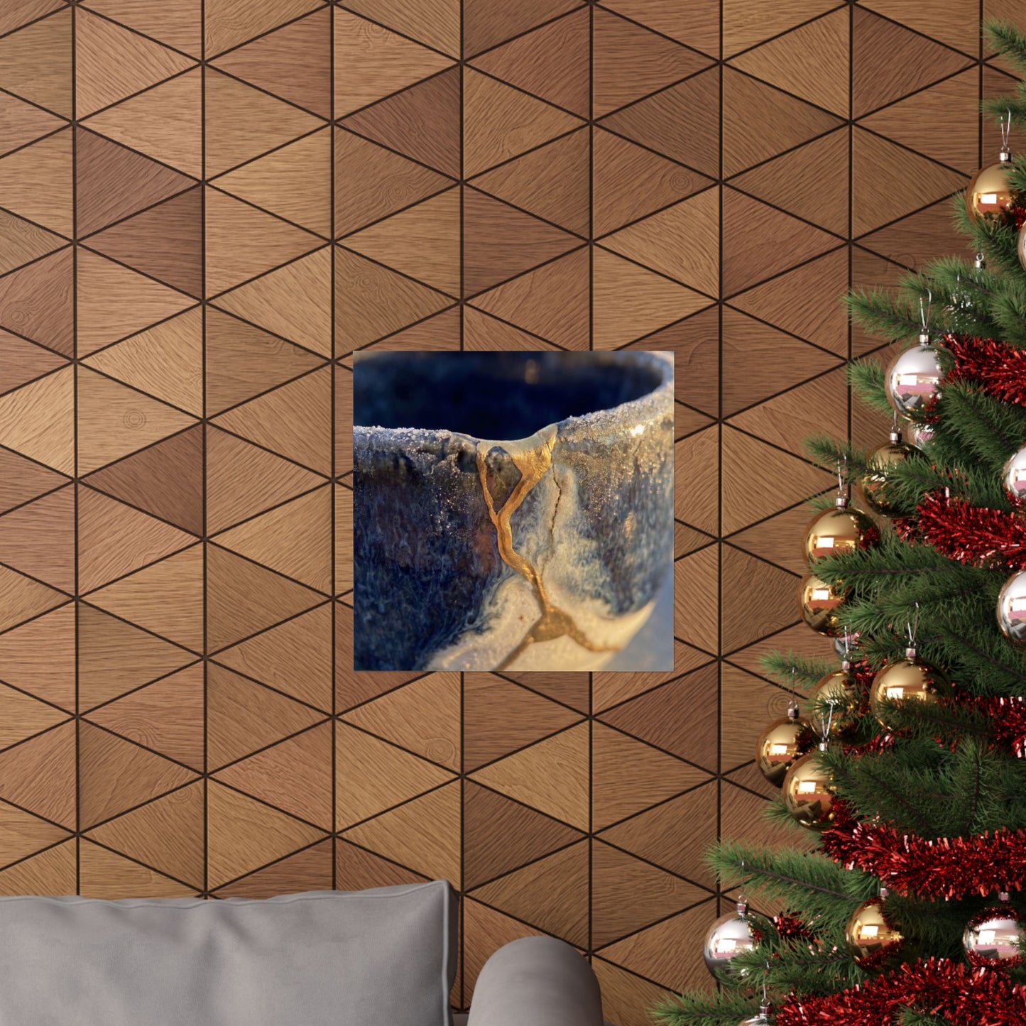 Kintsugi Ceramic Bowl in Golden Hour | Gold Vein Wall Art Print