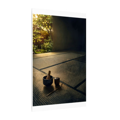 Dark Japandi Tea Ceremony in Golden Hour | Dark Texture Canvas Art