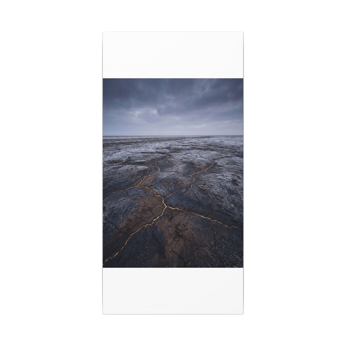 Dark Japandi Cracked Earth in Overcast | Dark Texture Canvas Art