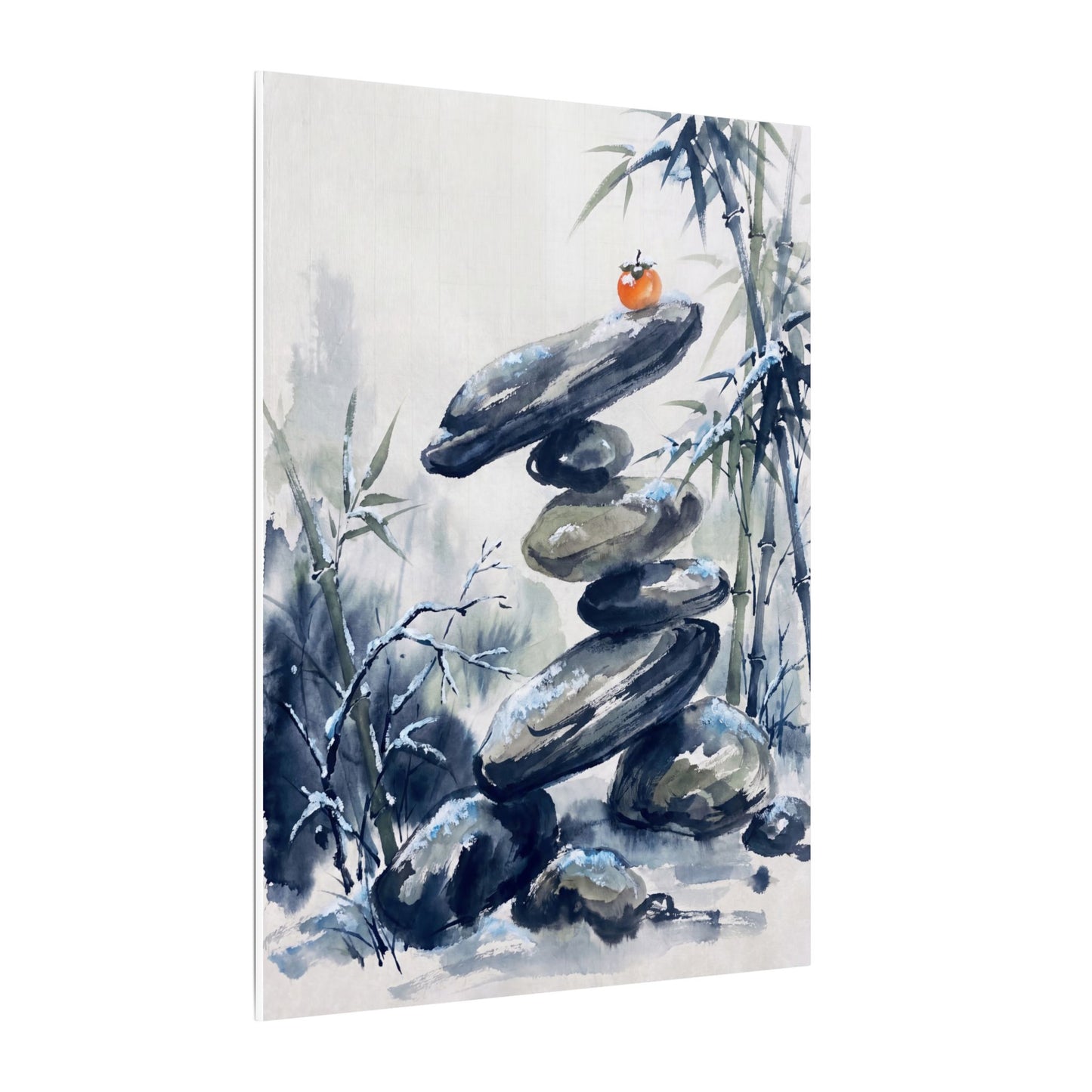 Zen River Stones in Moonlight | Sumi E Canvas Art