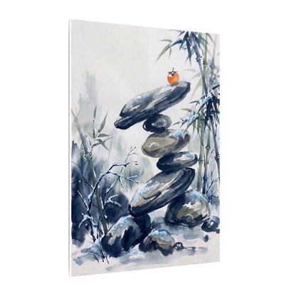 Zen River Stones in Moonlight | Sumi E Canvas Art