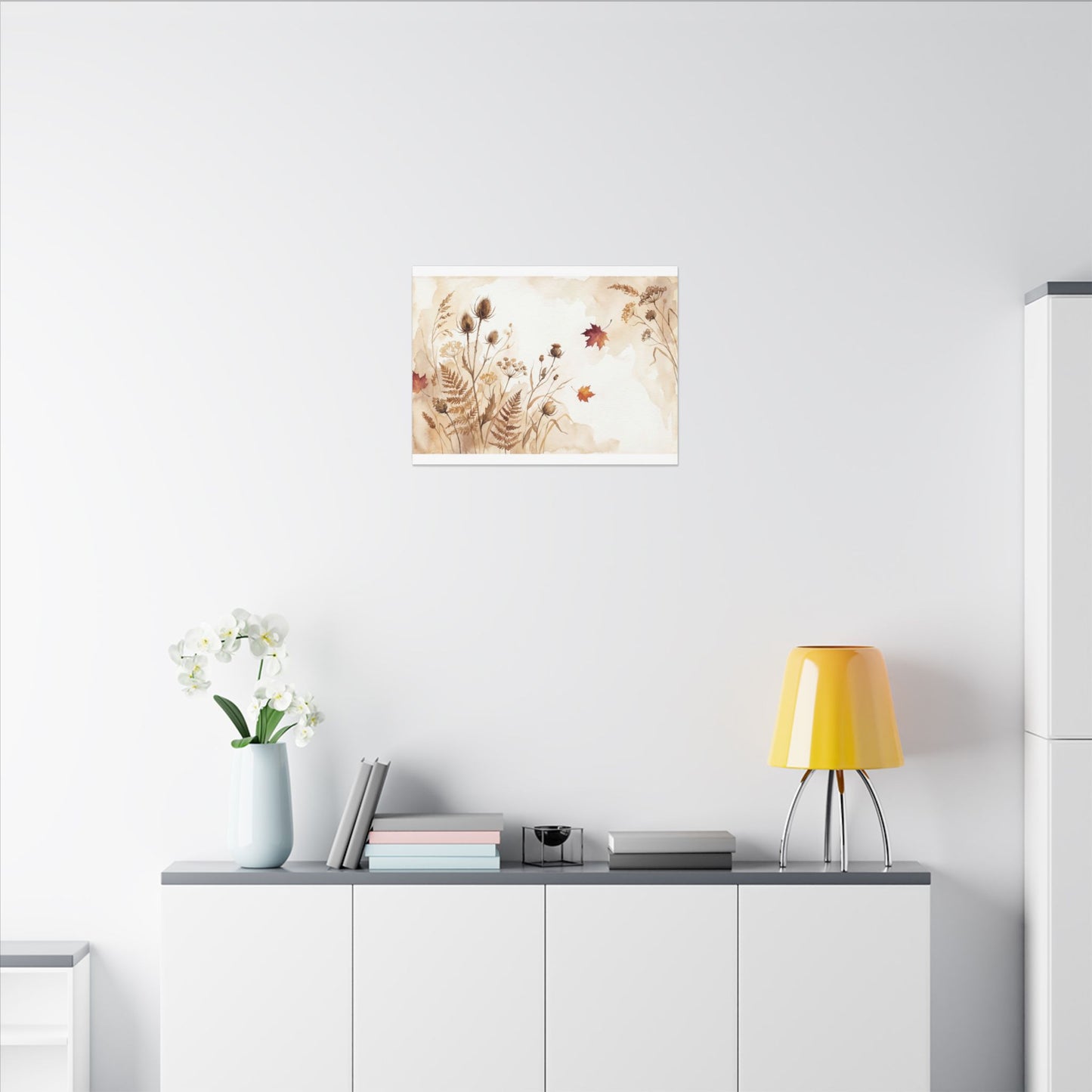 Dried Flowers Canvas Art | Autumn Japandi Watercolor Art