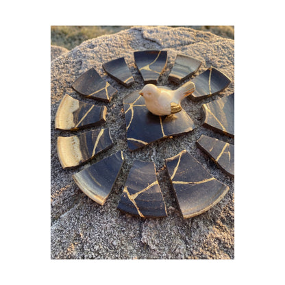 Kintsugi Broken Pottery in Golden Hour | Gold Repair Wall Art Print