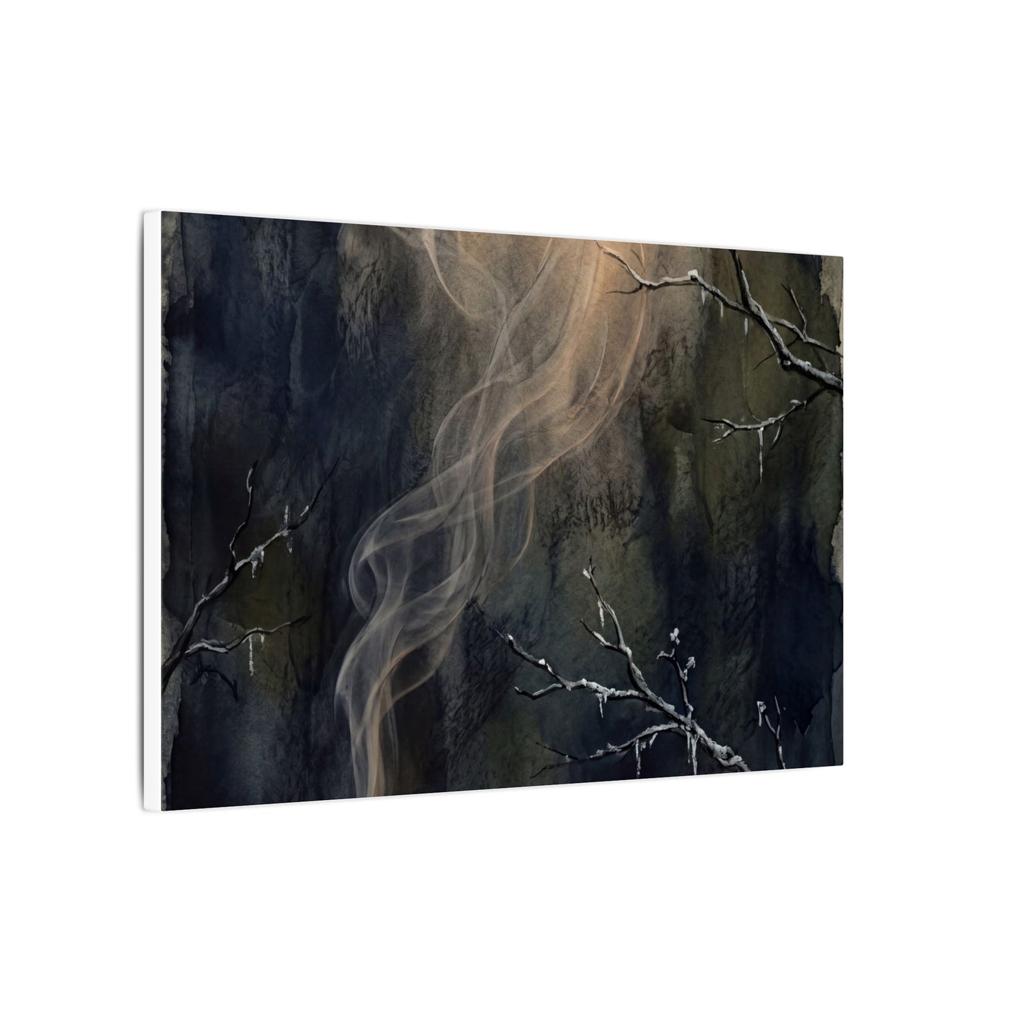 Incense Smoke Winter Canvas Art | Dark Japandi Moody Design