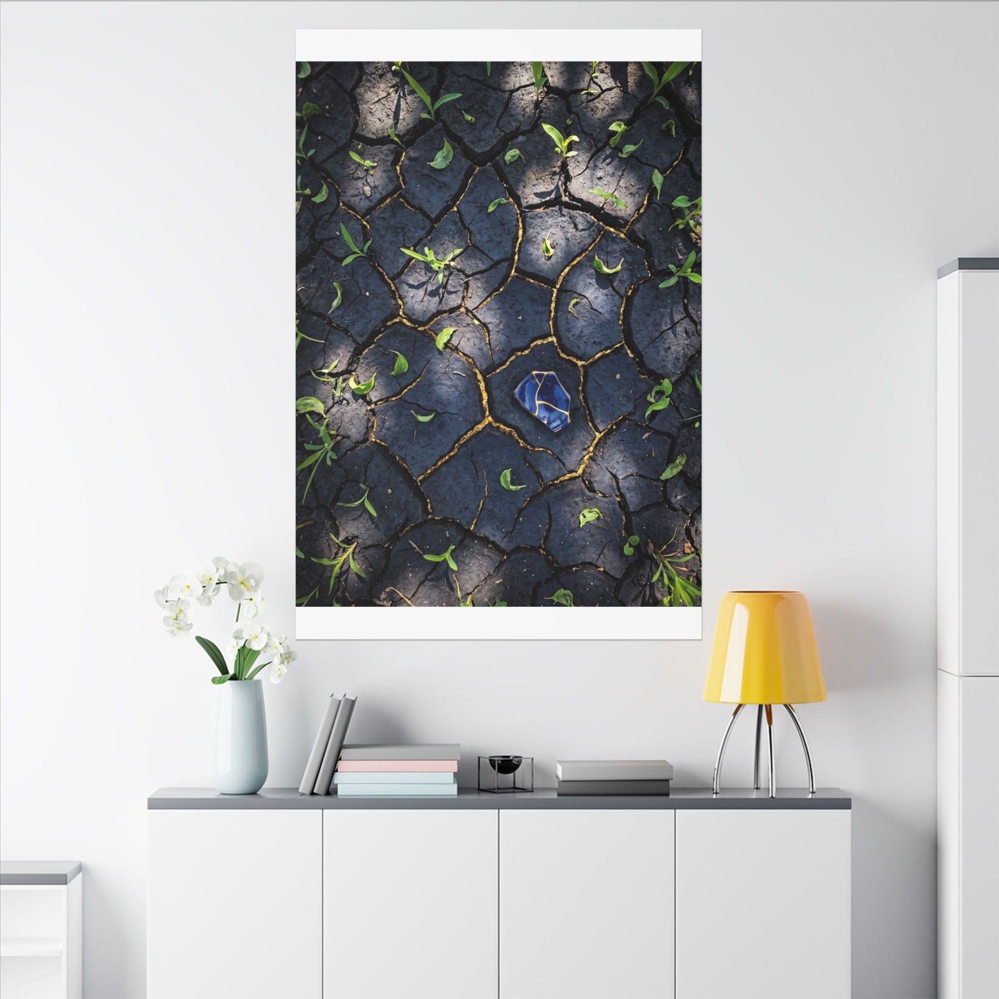 Cracked Earth Canvas Art | Spring Dark Japandi Moody Minimal Art