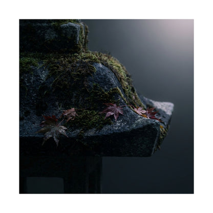 Stone Lantern Autumn Wall Art Print | Dark Japandi Sophisticated Design