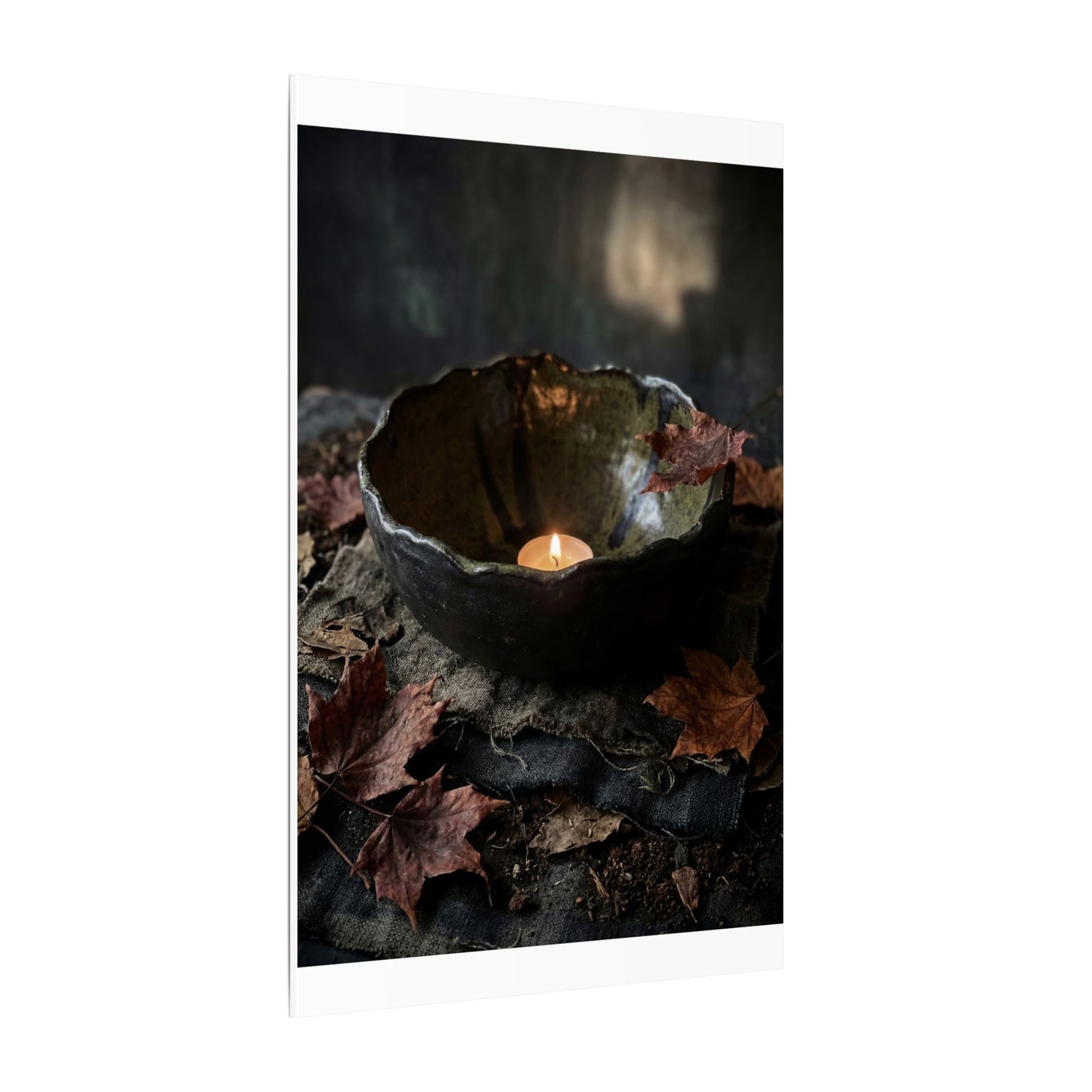 Candlelight Ceramic Bowl Canvas Art - Dark Japandi Kanso